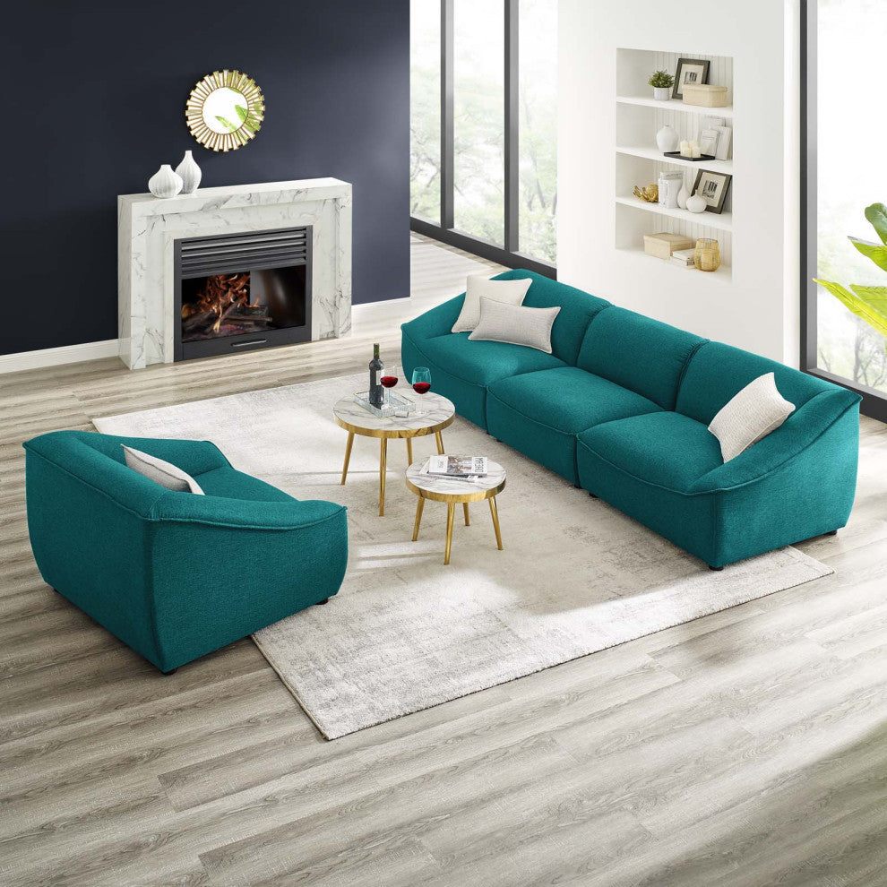 Armchair and Sofa Set, Fabric, Teal Blue, Modern, Living Lounge Hospitality