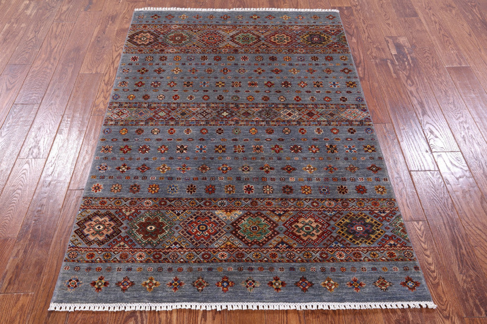 Super Kazak Khorjin Hand Knotted Wool Rug 4' 1" X 5' 10" - Q12511