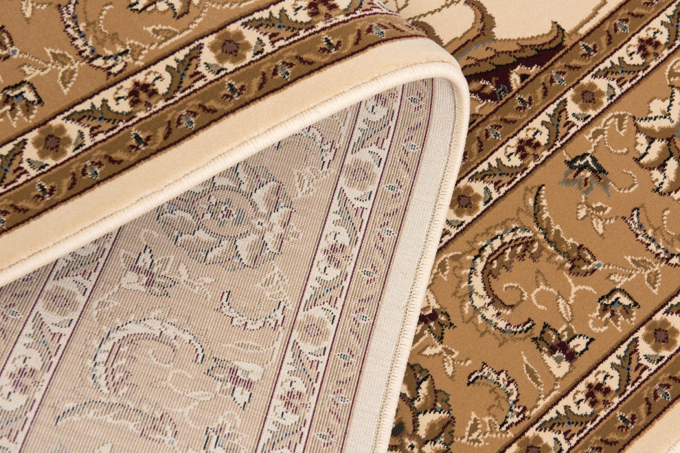 2"x15" Cream and Tan Ornate Border Runner Rug