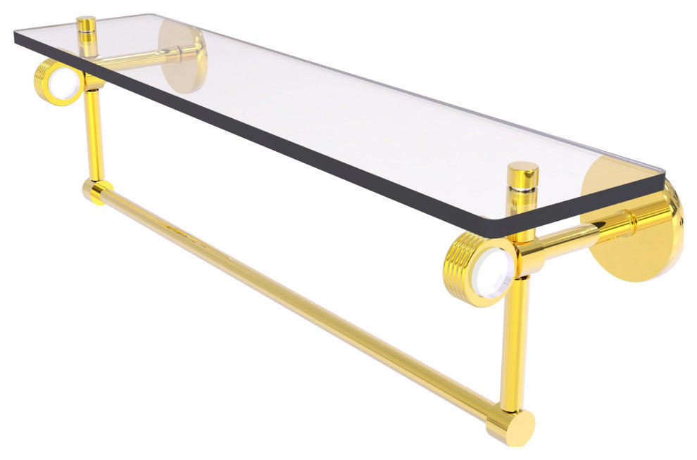 Clearview 22" Glass Shelf and Towel Bar and Groovy Accents, Polished Brass