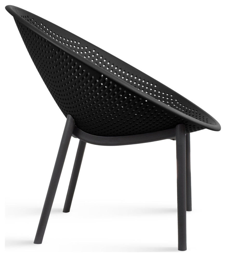 Set of 2 Modern Plastic Lounge Chair Egg Shaped Seat for Indoor/Outdoor, Black