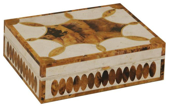 Fossil Stone and Tiger Pen Shell Inlaid Decorative Box