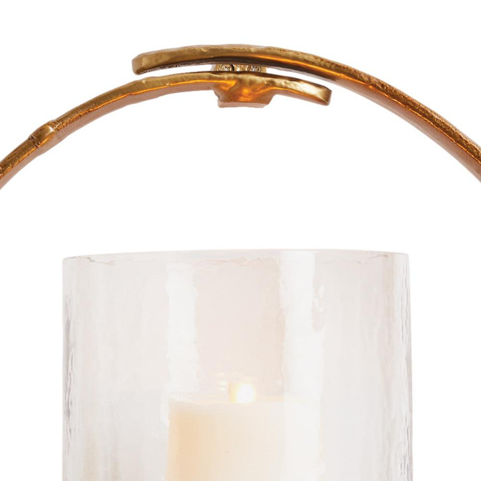 Elegant Gold Ring Wall  Pillar Candle Holder Sconce Glass Hurricane Round