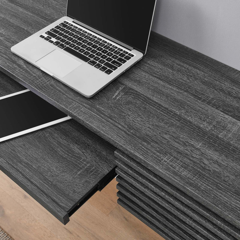 Computer Work Desk, Charcoal Gray, Wood, Modern, Mid Century Home Office