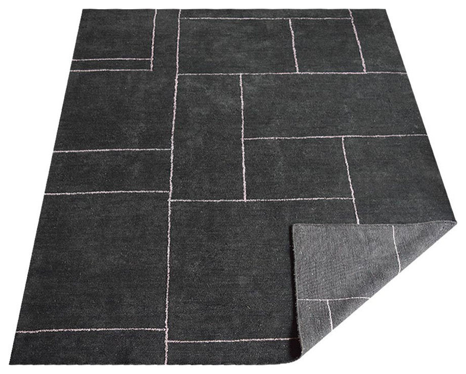 HAND KNOTTED LOOM SILK ECO-FRIENDLY AREA RUG-Rectangle,Charcoal Beige,Geometric