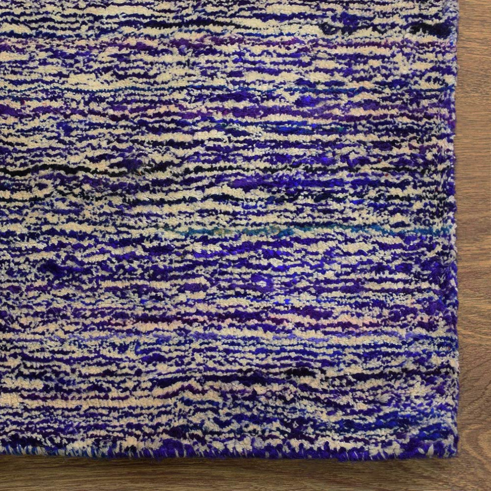 Hand Knotted Loom Silk Mix Area Rug Solid Purple Blue
