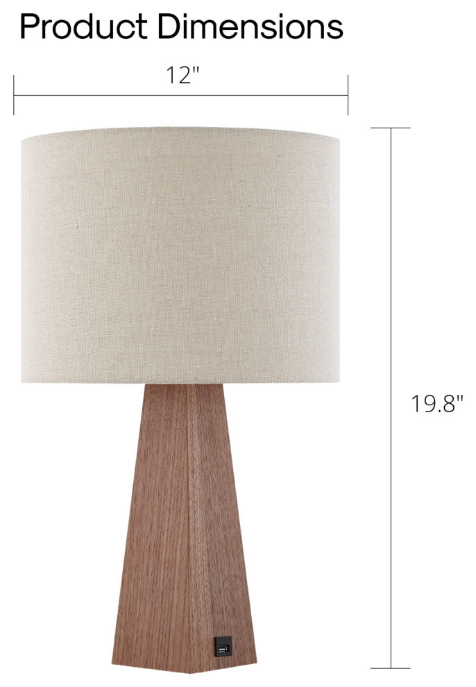 Inspired Home Iona Table Lamp, USB Charger, Beige