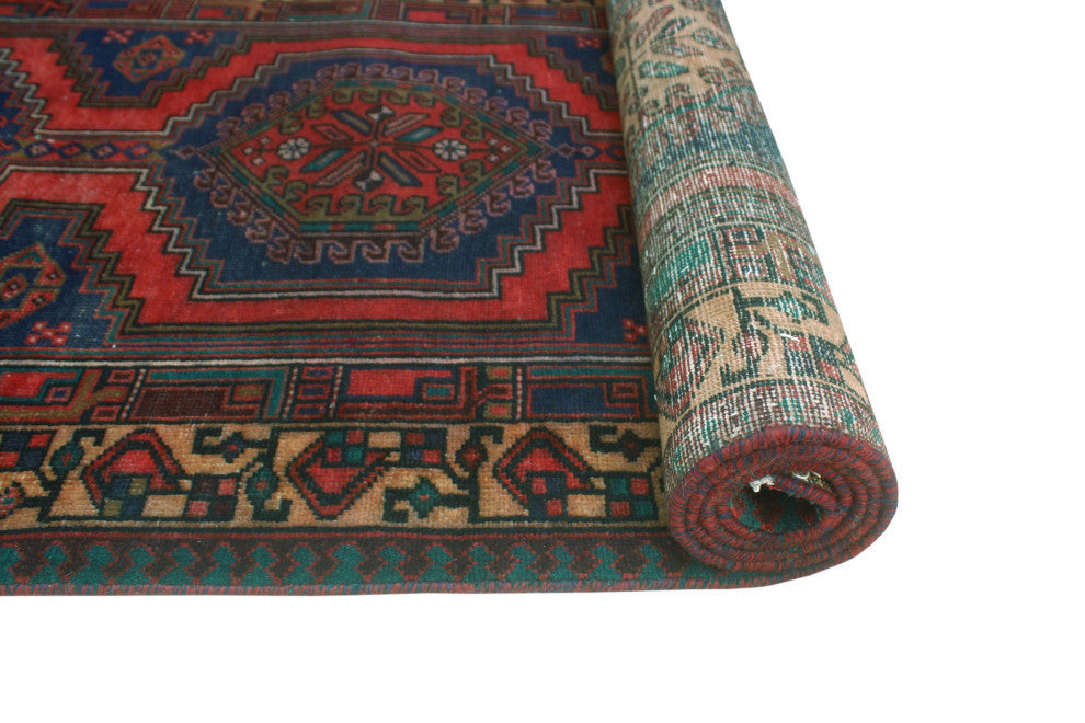 Fine Vintage Distressed Carolynn Navy/Red Runner, 3'3x10'5