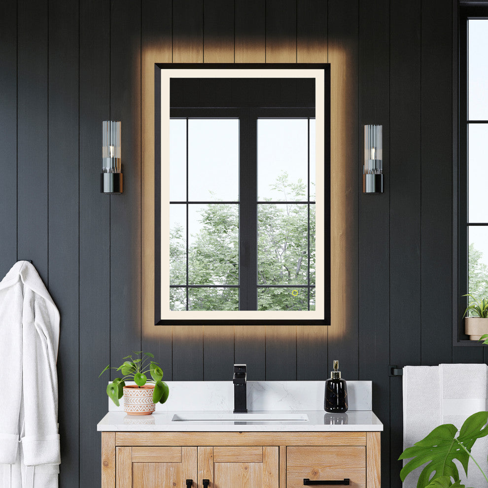 Apollo Anti-Fog Dimmable Vanity, LED Lighted Wall Mirror, Matte Black, 24"