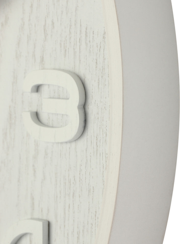 Wood Wood Medium Round Wall Clock, White, Battery Operated