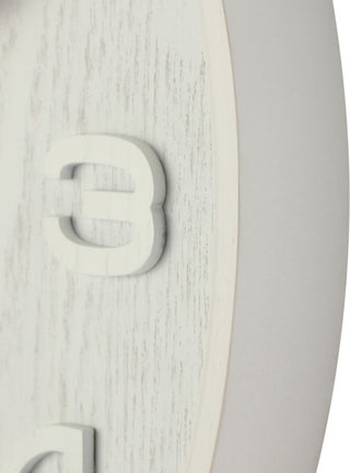 Wood Wood Medium Round Wall Clock, White, Battery Operated
