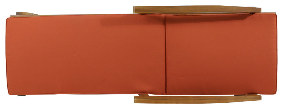 Lucknow Outdoor Acacia Wood Chaise Lounge with Water Resistant Cushion, Set of 2, Orange + Teak