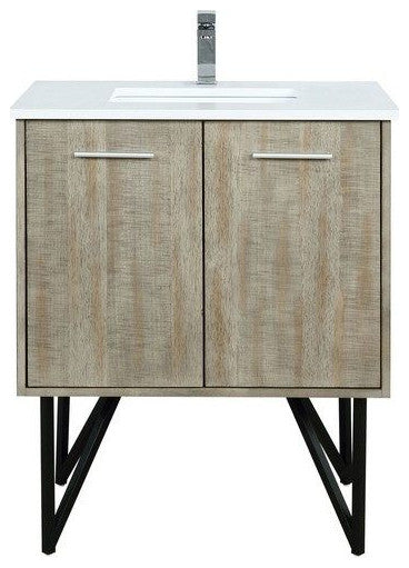 Lancy Modern Rustic Acacia 30" Square Sink Bathroom Vanity, Labaro Rose Gold Fau