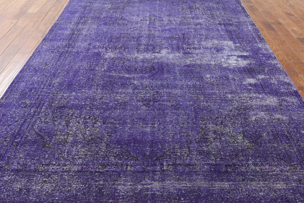 Vintage Oriental Overdyed 8'x12' Purple Hand Knotted Wool Area Rug H9188