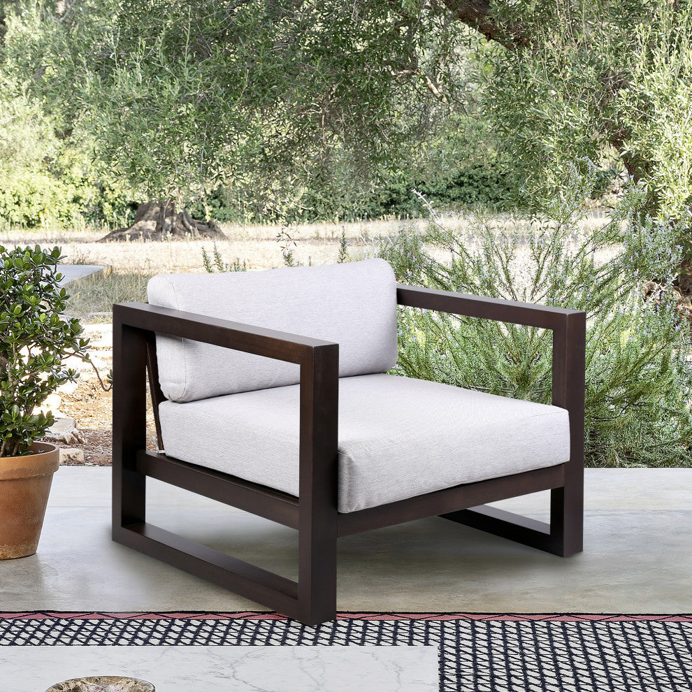 Paradise Outdoor Dark Eucalyptus Wood Lounge Chair With Gray Cushions