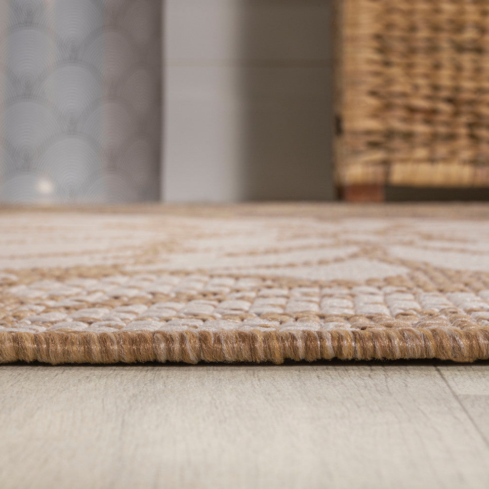 Zinnia Modern Floral Textured Weave Indoor/Outdoor, Brown/Cream, 2x10