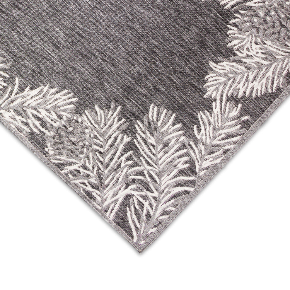 Malibu Pine Border Indoor/Outdoor Rug, Charcoal, 8'10"x11'9"