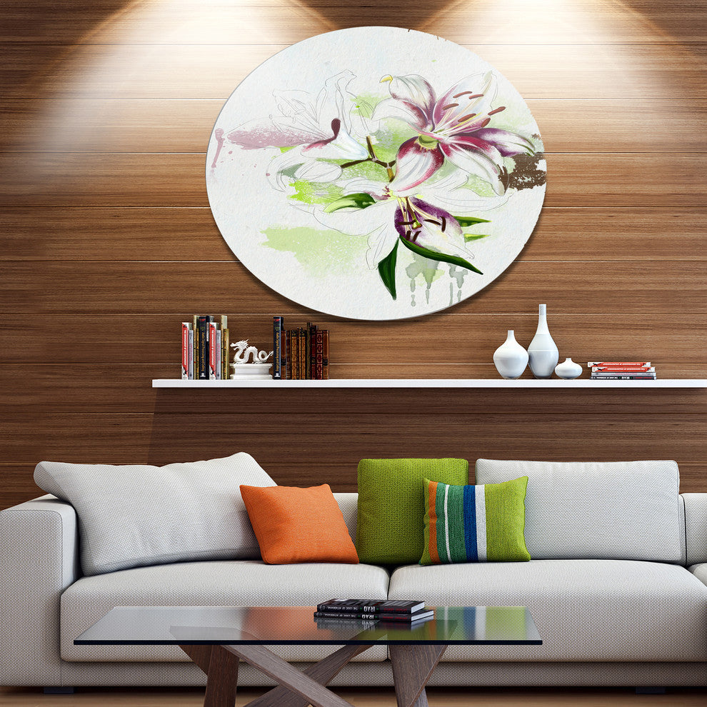 Colorful Flowers With Color Splashes, Floral Disc Metal Wall Art, 23"