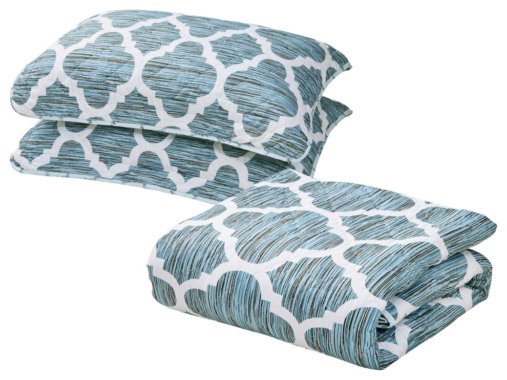 Honor Quilted 7 Piece Bed Spread Set, Blue, Queen