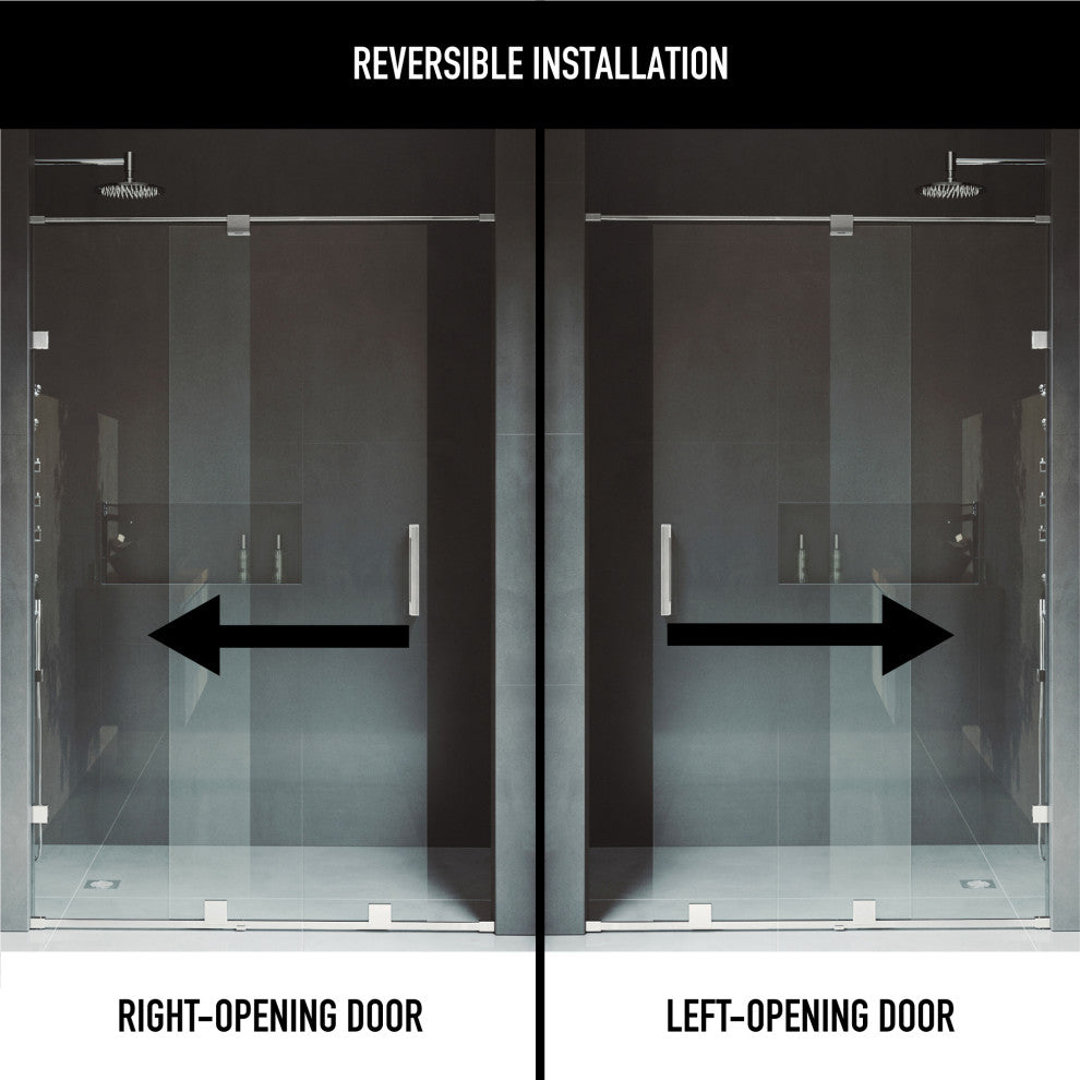 VIGO Ryland 60" to 62" W x 73" H Frameless Track Sliding Shower Door, Stainless Steel, Clear Glass