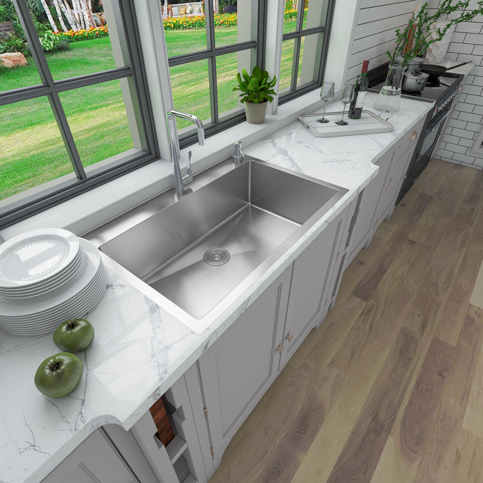 Sinber Single Bowl Kitchen Sink with 304 Stainless Steel Satin Finish, 33"x22", Drop in