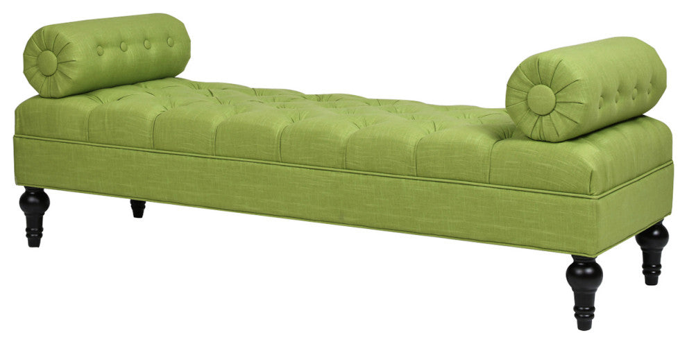 Lewis 60" Tufted Bolster Arm Entryway Bench, Bright Chartreuse Linen