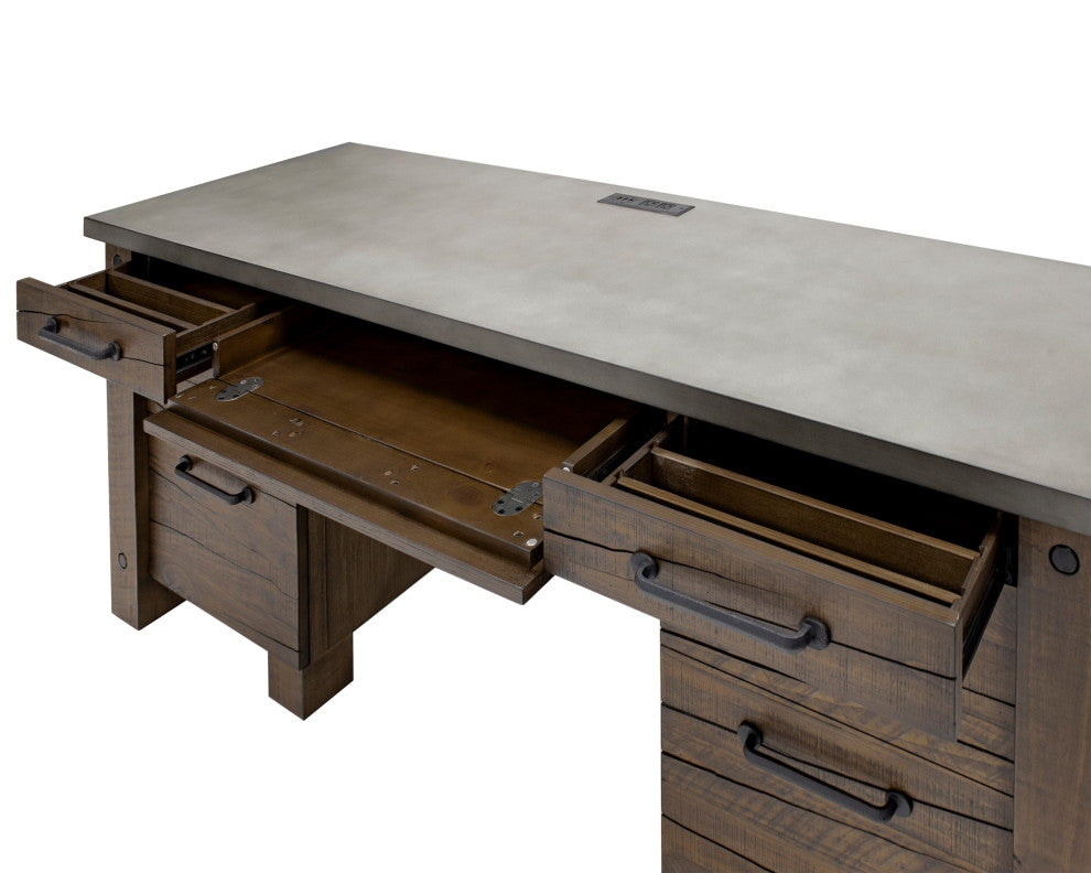 Rustic Home Office Desk, Office Table, Credenza, Fully Assembled, Brown