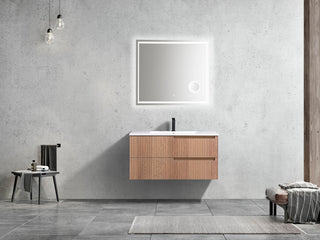 Fiore Wall Mount Modern Bathroom Vanity, Oakwood, 40", Single Sink
