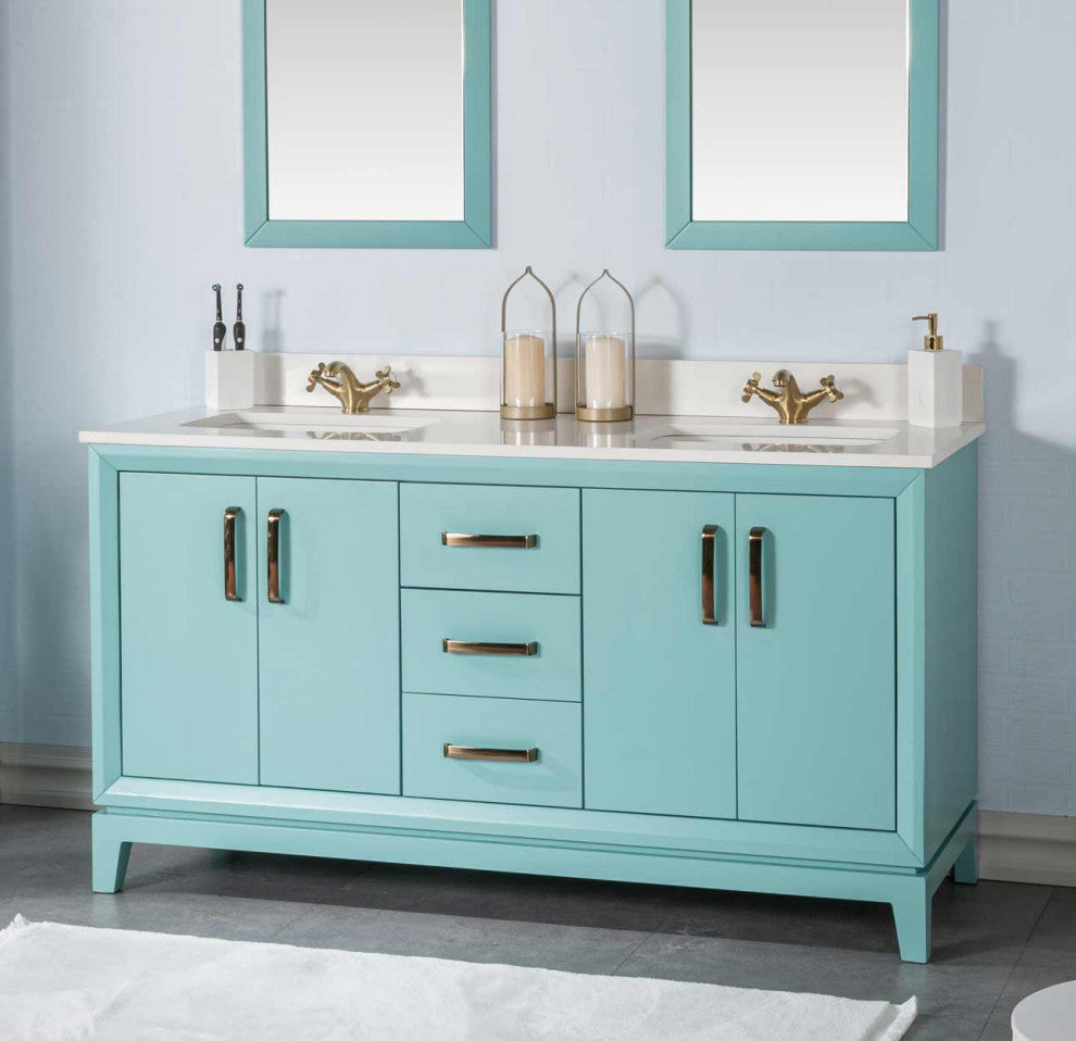 Fabia Collection 60" Bathroom Vanity With Sink, Mirror, Countertop, Turquoise
