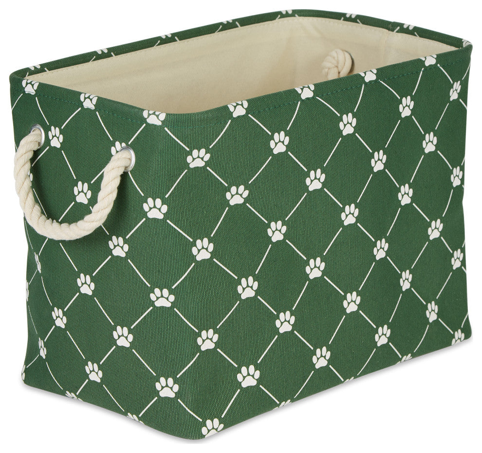 Polyester Pet Bin Trellis Paw Hunter Green Rectangle Large 17.5x12x15