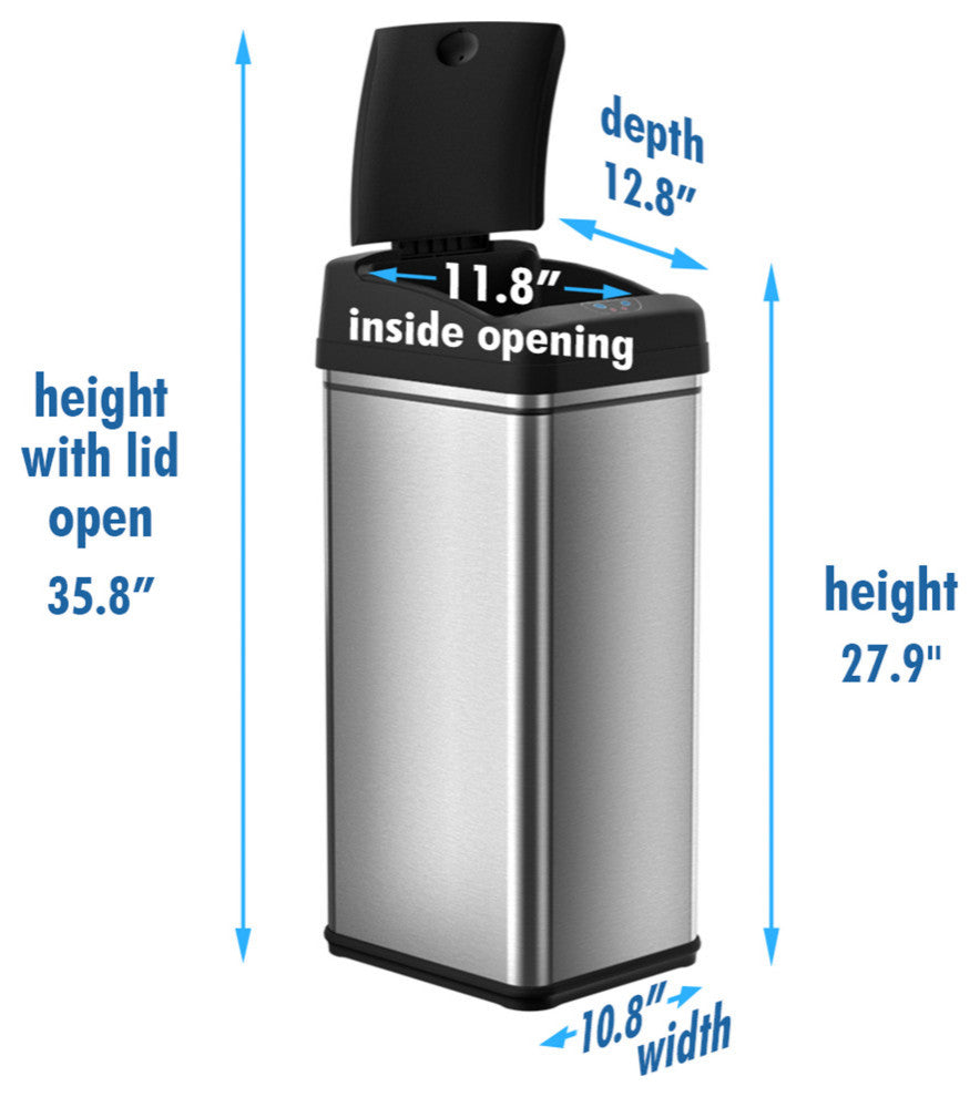 iTouchless 13 Gallon Sensor Trash Can with AbsorbX Odor Control System