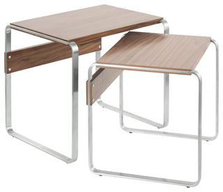 Lumisource Tea Side Nesting Tables, Stainless Steel and Walnut