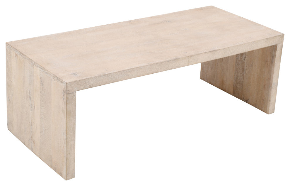 Mir 3-Piece Solid Wood Coffee and End Table Set, Brushed White Finish