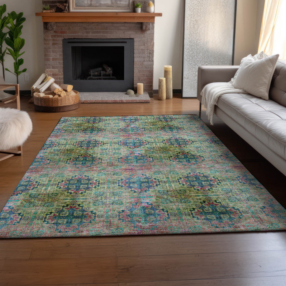 Premium Machine Washable Mayfield AMF557 Green 8' x 10' Rug