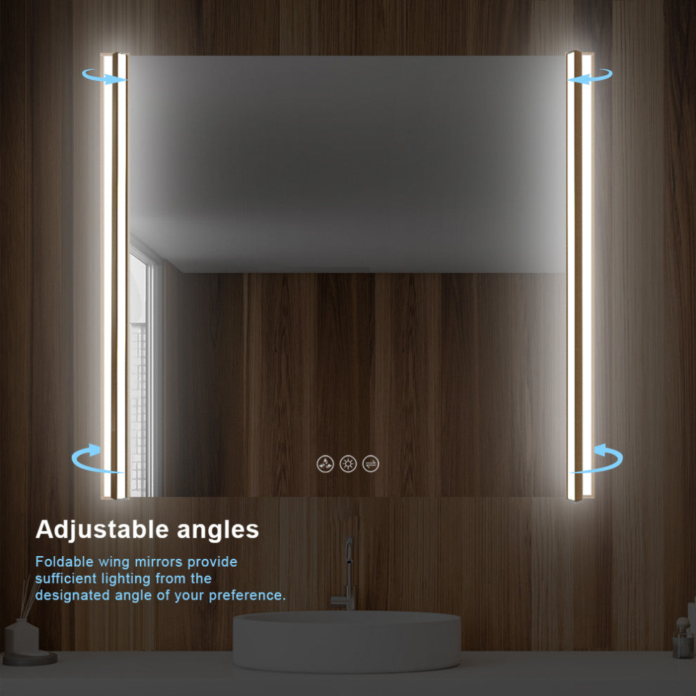 LED Antifog Bathroom Mirror, Dimmer, Adjustable Color, Brush Gold, 36x32