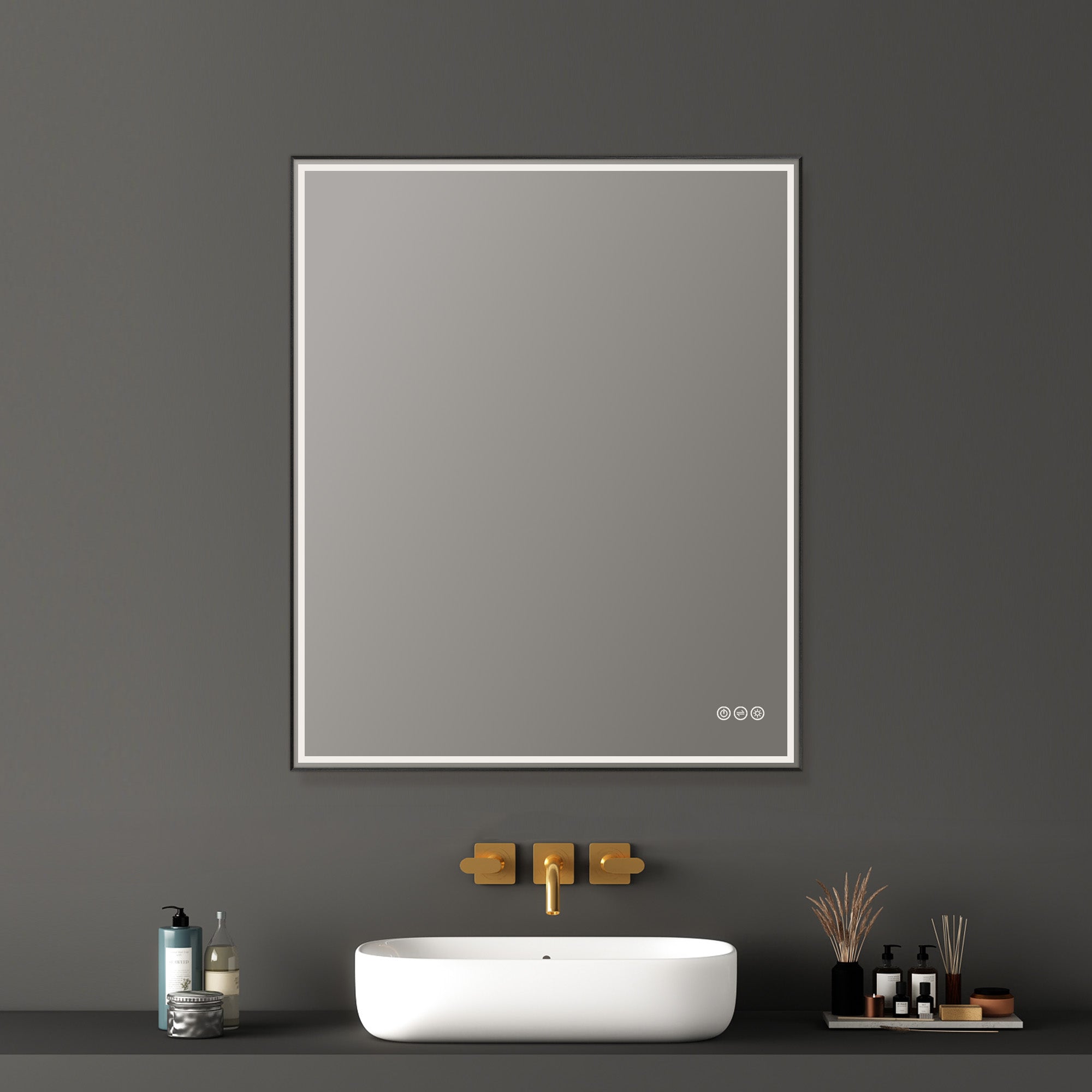 Fogless, Dimmable, Color Temperature Adjustable LED Mirror, Matte Black, 30x36