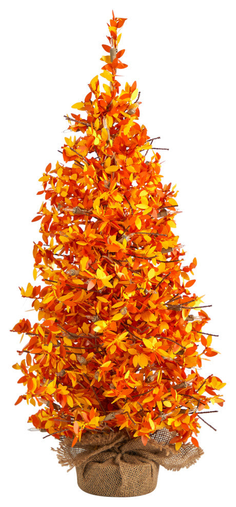 2' Harvest Halloween Faux Christmas Tree Pre-Lit With 50 LED lights, Burlap Base