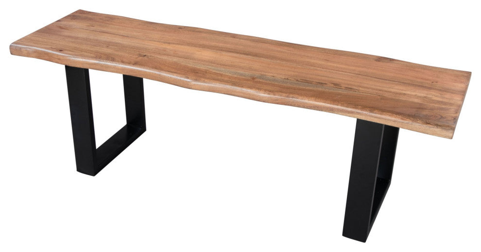 Accent Chair Bench, Metal Iron, Wood, Natural, Black, Lounge Lobby Hospitality