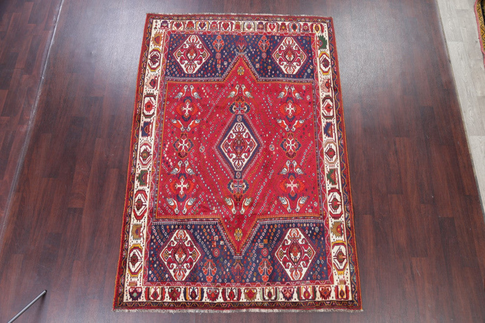 Consigned, Persian Medallion Hand Made Oriental Vintage Area Rug, Red, 6 X 9 Ft.
