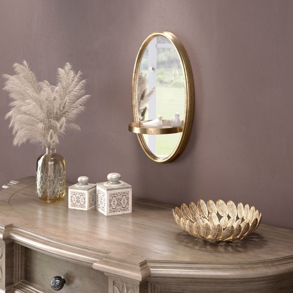 Frame Wall Mirror, Round, Glass, Steel Metal, Gold, Bedroom Living