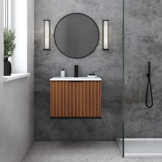 Terra Bathroom Vanity, Walnut/Matte Black With White Quartz, 24", White Quartz Top