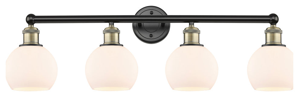 Athens 4-Light 33" Bath Vanity Light, Black Antique Brass, Matte White