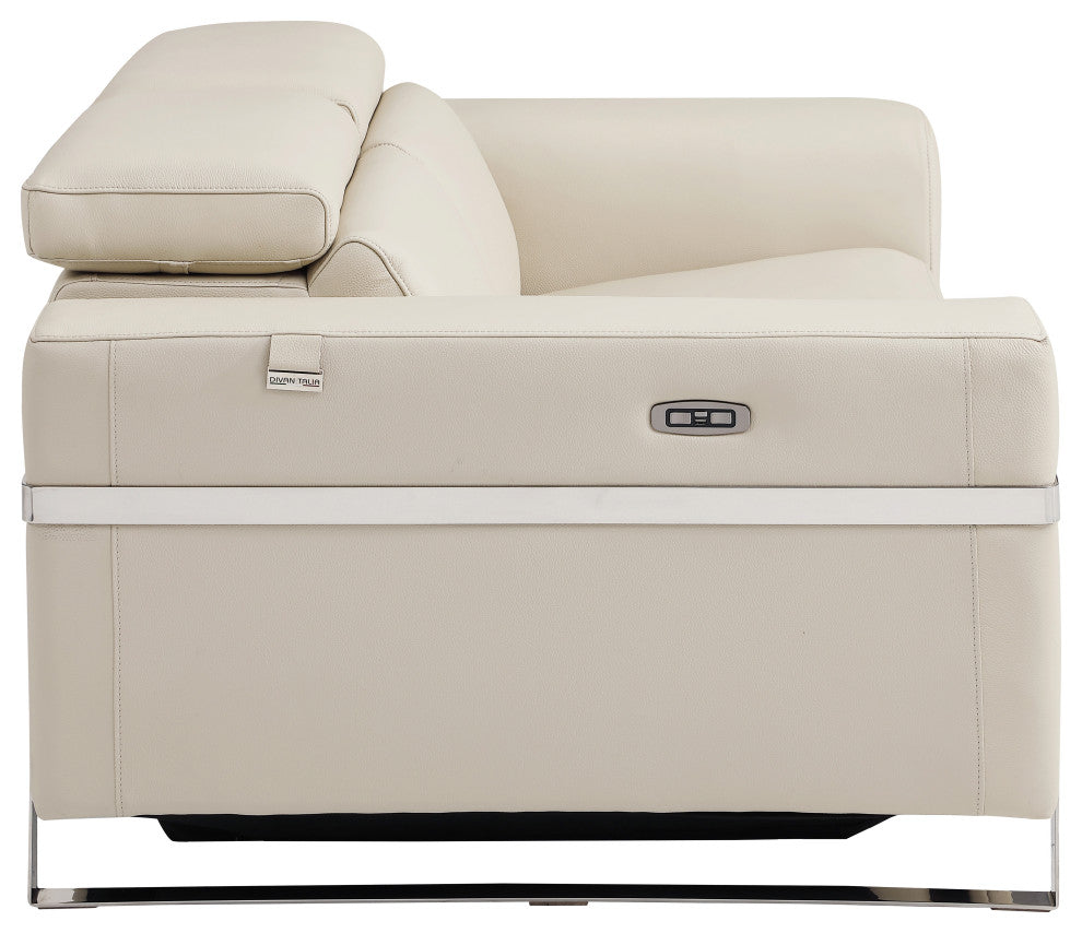 Prato Genuine Italian Leather Modern Loveseat, Beige