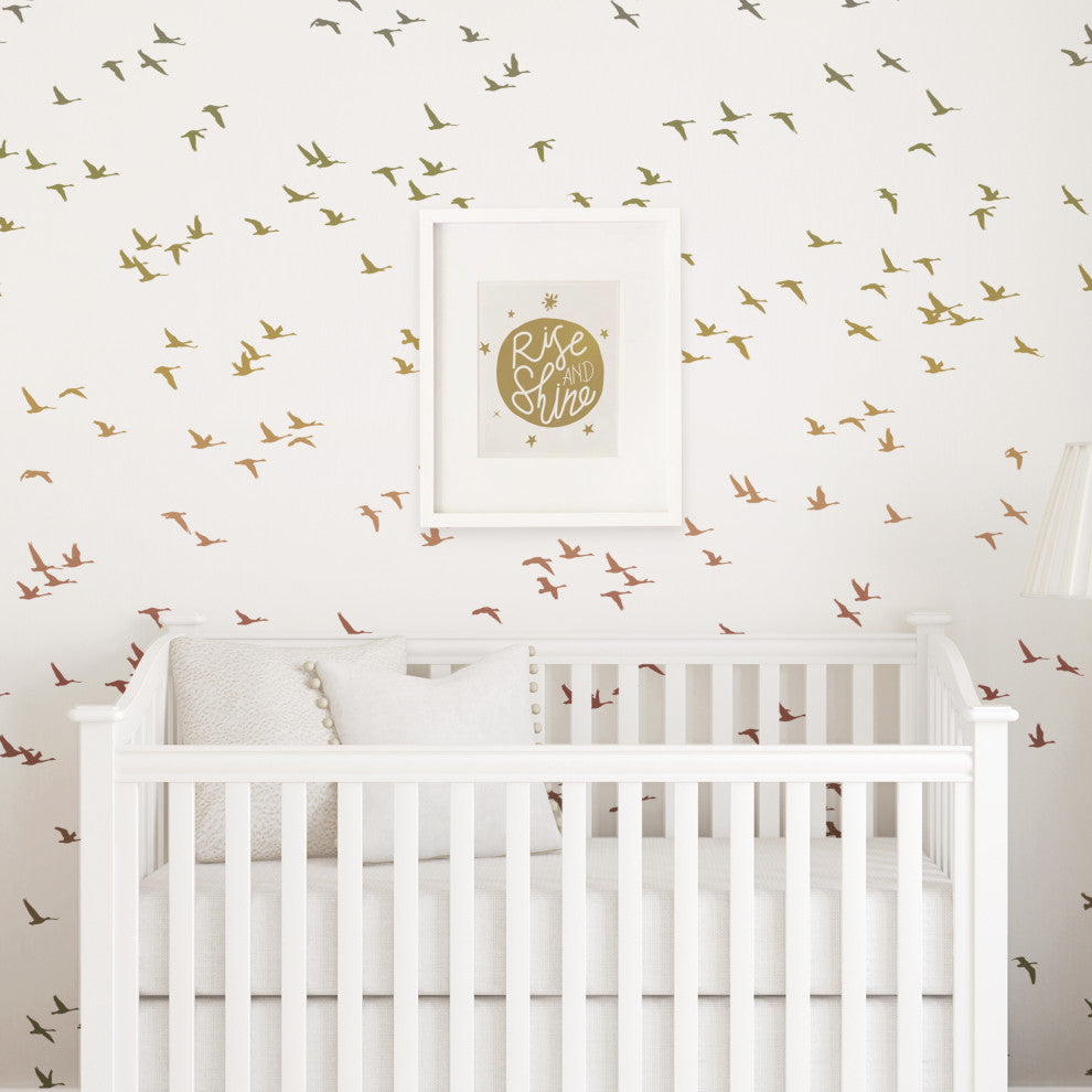 Soaring Birds Peel and Stick Vinyl Mural, Sunset, 24"w X 96"h, Single