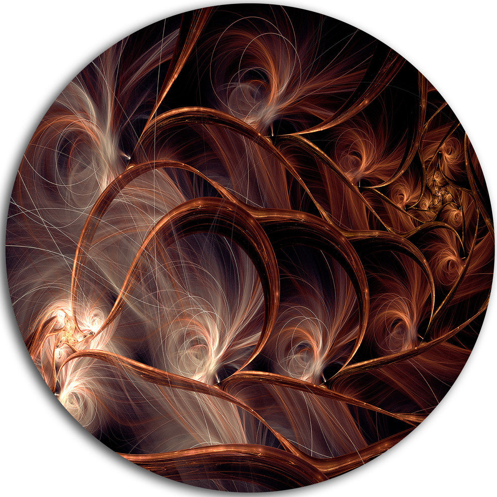 Glittering Brown Fractal Flower On Black, Floral Round Wall Art, 23"