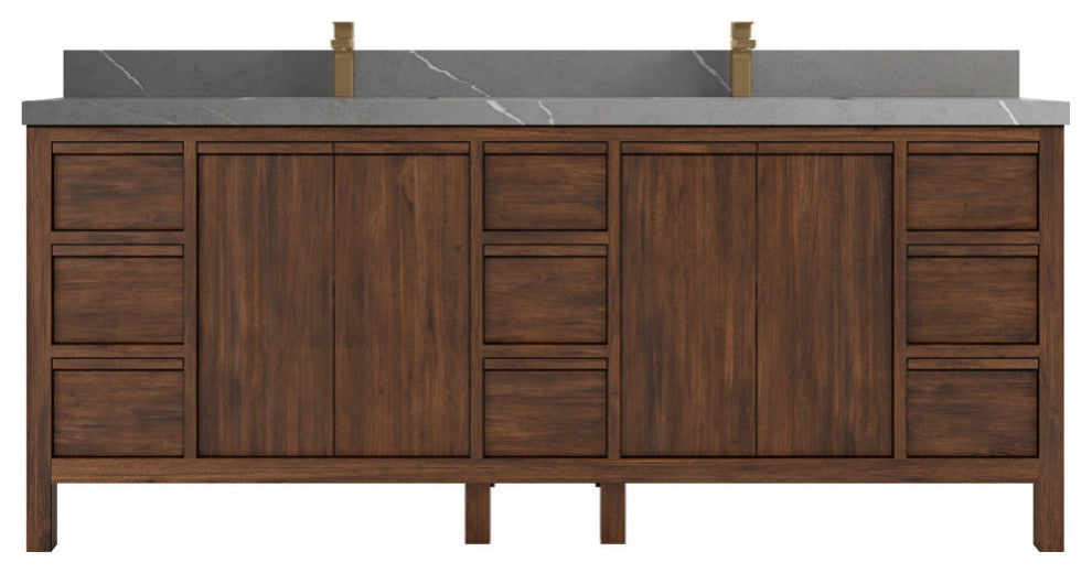 Elizabeth 84 Double Sink Bath Vanity in Dark Walnut Teak 2" Piatra Gray