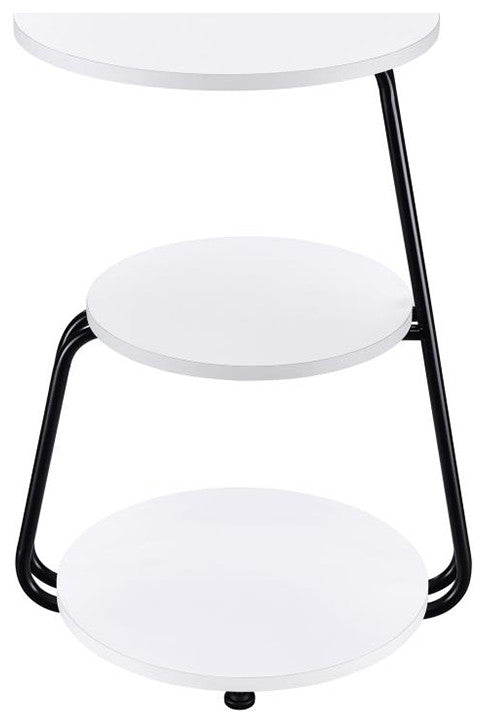 3 Tier Round Side Table With Metal Frame, White and Black
