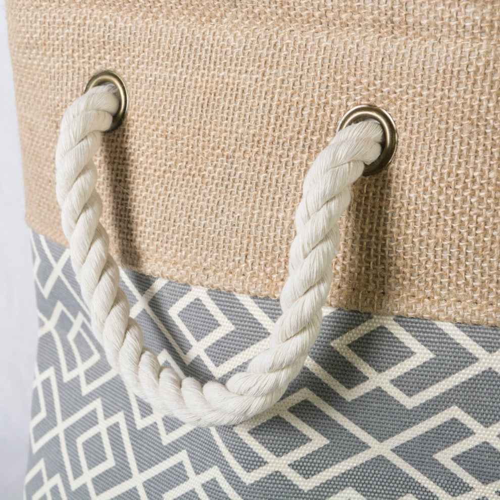 Burlap Bin Diamond Gray Round Small 9"x12"x12"