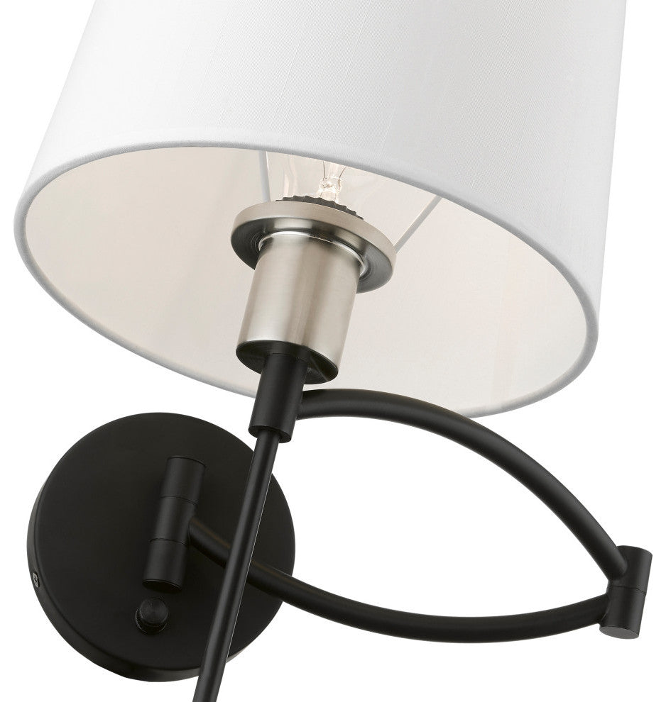 1 Light Black With Brushed Nickel Accent Swing Arm Wall Lamp