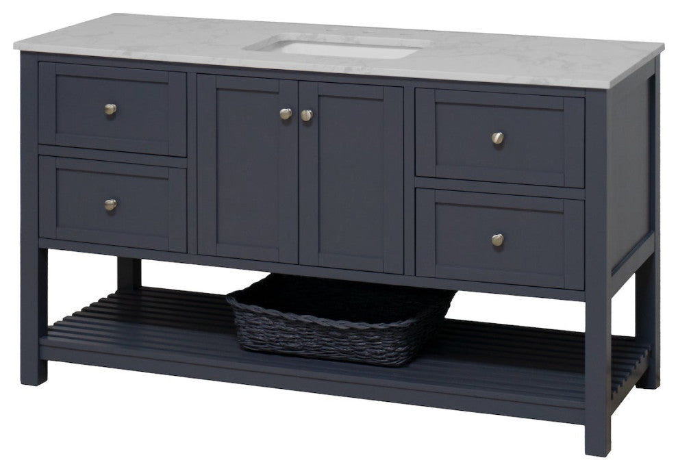 Lakeshore 60" Single Bathroom Vanity, Marine Gray, Engineered Carrara